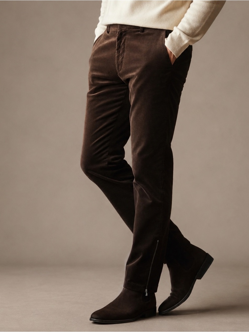 COS Sz 34R Dark Brown Velvet Tailored Office Pants